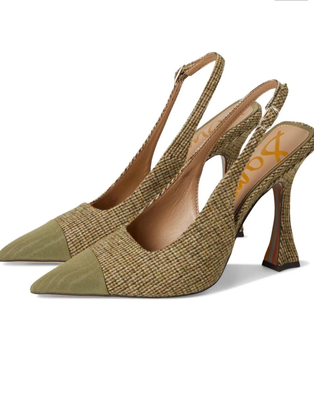 Sam Edelman Olive Tweed Pointed Slingback Heels